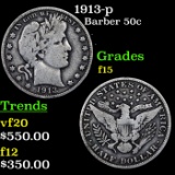 1913-p Barber Half Dollars 50c Grades f+