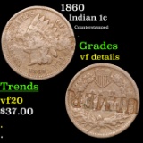 1860 Indian Cent 1c Grades vf details