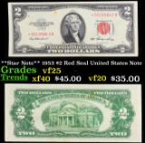 **Star Note** 1953 $2 Red Seal United States Note Grades vf+