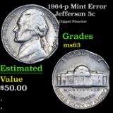 1964-p Jefferson Nickel Mint Error 5c Grades Select Unc