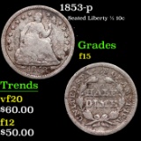 1853-p Seated Liberty Half Dime 1/2 10c Grades f+
