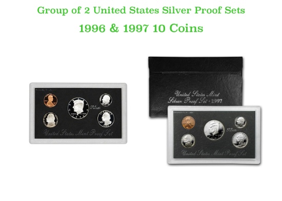 1996-1997 United States Mint Silver Proof Set. 10 Coins Inside.