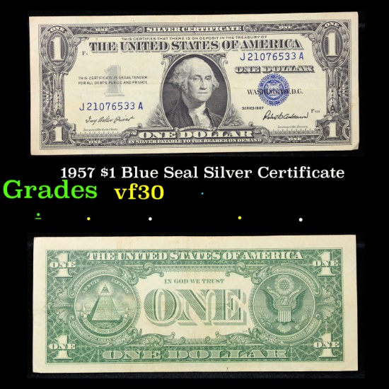 1957 $1 Blue Seal Silver Certificate Grades vf++