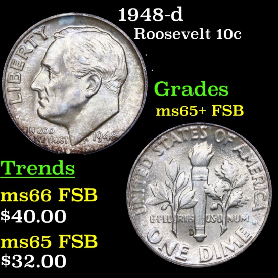 1948-d Roosevelt Dime 10c Grades GEM+ FSB