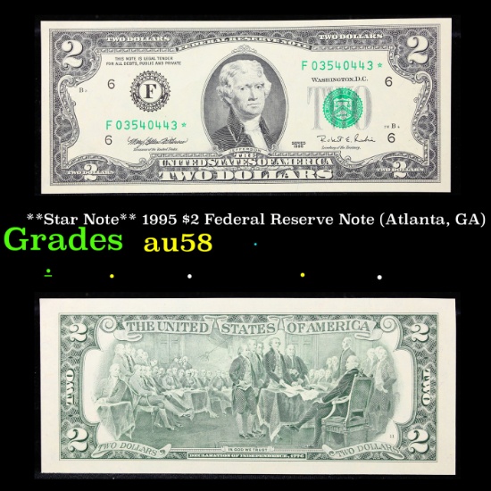 **Star Note** 1995 $2 Federal Reserve Note (Atlanta, GA) Grades Choice AU/BU Slider