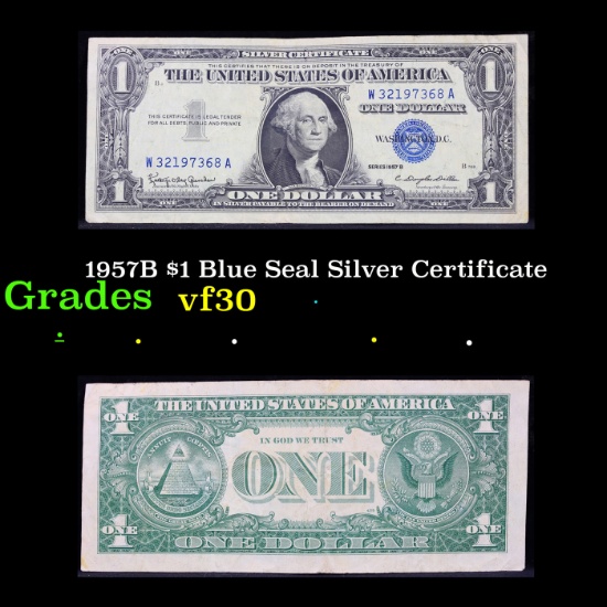 1957B $1 Blue Seal Silver Certificate Grades vf++