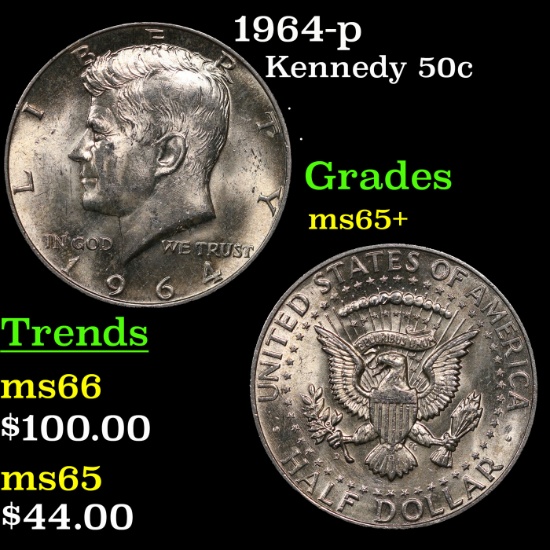 1964-p Kennedy Half Dollar 50c Grades GEM+ Unc