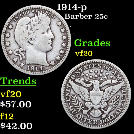 1914-p Barber Quarter 25c Grades vf, very fine