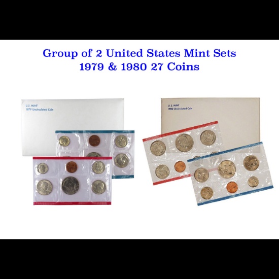 Group of 2 United States Mint Set in Original Government Packaging! From 1979-1920 with 25 Coins Ins