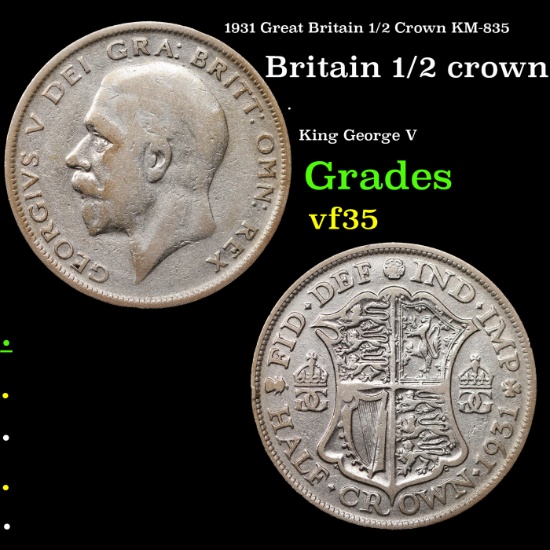 1931 Great Britain 1/2 Crown KM-835 Grades vf++