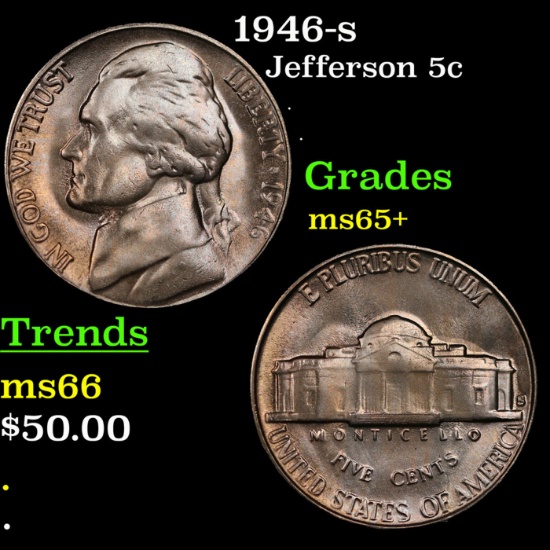 1946-s Jefferson Nickel 5c Grades GEM+ Unc