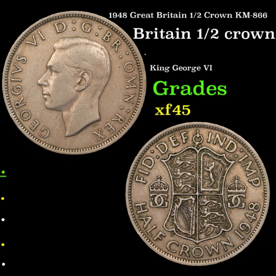 1948 Great Britain 1/2 Crown KM-866 Grades xf+