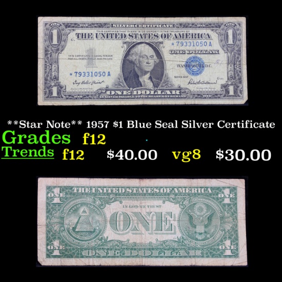 **Star Note** 1957 $1 Blue Seal Silver Certificate Grades f, fine