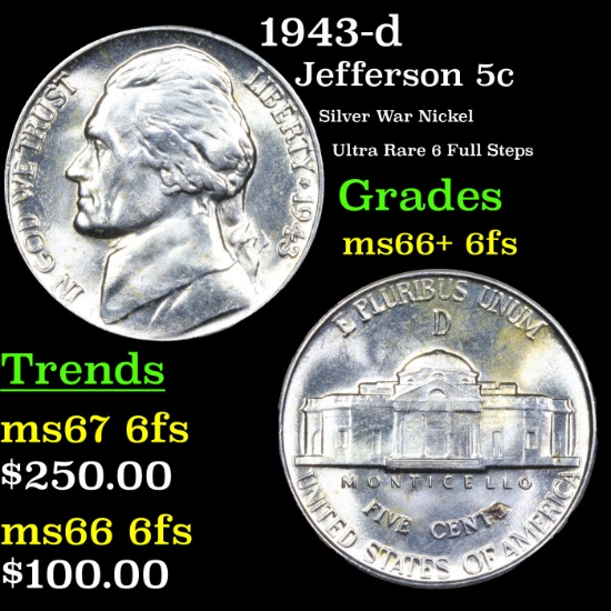 1943-d Jefferson Nickel 5c Grades GEM++ 6fs