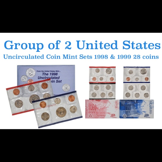 Group of 2 United States Mint Set in Original Government Packaging! From 1998-1999 with 30 Coins Ins