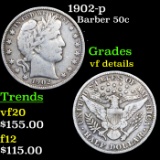 1902-p Barber Half Dollars 50c Grades vf details