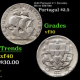 1940 Portugal 2-1/2 Escudos Silver KM-580 Grades vf++