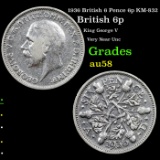 1936 British 6 Pence 6p KM-832 Grades Choice AU/BU Slider