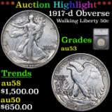 ***Auction Highlight*** 1917-d Obverse Walking Liberty Half Dollar 50c Graded au53 By SEGS (fc)