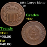 1864 Large Motto Two Cent Piece 2c Grades vf, very fine