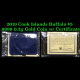 2019 Cook Islands Buffalo $5 .9999 0.2g Gold Coin w/ Certificate Grades Brilliant Uncirculated