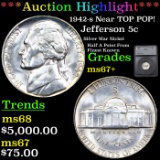 ***Auction Highlight*** 1942-s Jefferson Nickel Near TOP POP! 5c Graded ms67+ BY SEGS (fc)