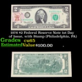 1976 $2 Federal Reserve Note 1st Day of Issue, with Stamp (Philadelphia, PA) Grades Gem CU