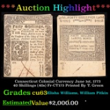 ***Auction Highlight*** Connecticut Colonial Currency June 1st, 1773 40 Shillings (40s) Fr-CT173 Pri