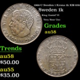 1966-U Sweden 1 Krona 1k KM-826 Grades Choice AU/BU Slider