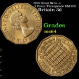1956 Great Britain 3 Pence Threepence KM-900 Grades Choice Unc