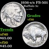 1936-s/s Buffalo Nickel FS-501 RPM 5c Grades vf++