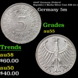 1951F Germany (Federal Republic) 5 Marks Silver Coin KM-112.1 Grades Choice AU