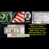 2003A $2 Federal Reserve Note, Uncirculated 2008 BEP Folio Issue (Philadelphia, PA) Grades Gem CU