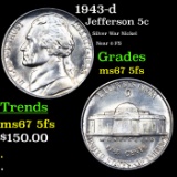 1943-d Jefferson Nickel 5c Grades GEM++ 5fs