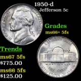 1950-d Jefferson Nickel 5c Grades GEM++ 5fs