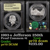 Proof 1993-s Jefferson 250th Modern Commem Dollar $1 Graded GEM++ Proof Deep Cameo By USCG