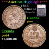 Proof ***Auction Highlight*** 1863 Indian Cent 1c Graded pr64 By SEGS (fc)