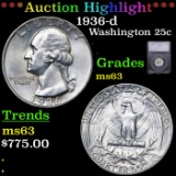 ***Auction Highlight*** 1936-d Washington Quarter 25c Graded ms63 By SEGS (fc)