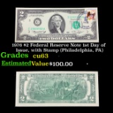 1976 $2 Federal Reserve Note 1st Day of Issue, with Stamp (Philadelphia, PA) Grades Select CU
