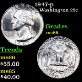 1947-p Washington Quarter 25c Grades GEM+ Unc