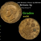 1937 Britain 3 Pence 3p KM-849 Grades Choice AU/BU Slider