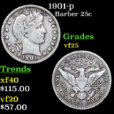 1901-p Barber Quarter 25c Grades vf+