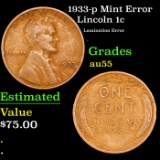 1933-p Lincoln Cent Mint Error 1c Grades Choice AU