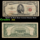 1953C $5 Red Seal United States Note Grades f, fine