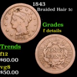 1843 Braided Hair Large Cent 1c Grades f details
