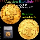 ***Auction Highlight*** 1904-p Gold Liberty Double Eagle $20 Graded ms63 details By SEGS (fc)