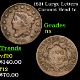 1831 Large Letters Coronet Head Large Cent 1c Grades f+