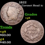 1822 Coronet Head Large Cent 1c Grades vg, very good