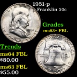 1951-p Franklin Half Dollar 50c Grades Select Unc+ FBL