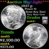 ***Auction Highlight*** 1927-p Peace Dollar $1 Graded ms64+ By SEGS (fc)